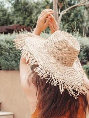 Ace Of Something Wide Brimmed Straw Hat Fringed Edge 100% Straw Summer Hat